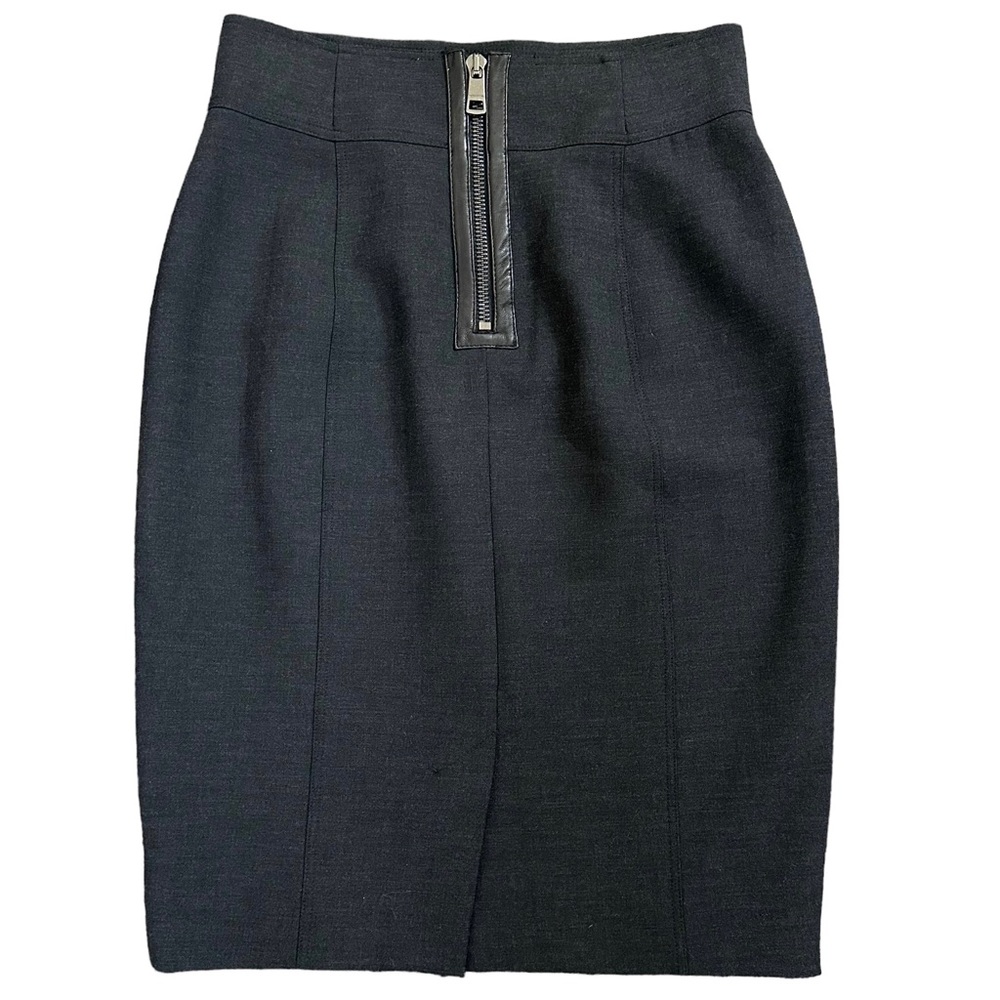 Burberry Pencil Skirt Zipper Leather Trim Charcoal Gray